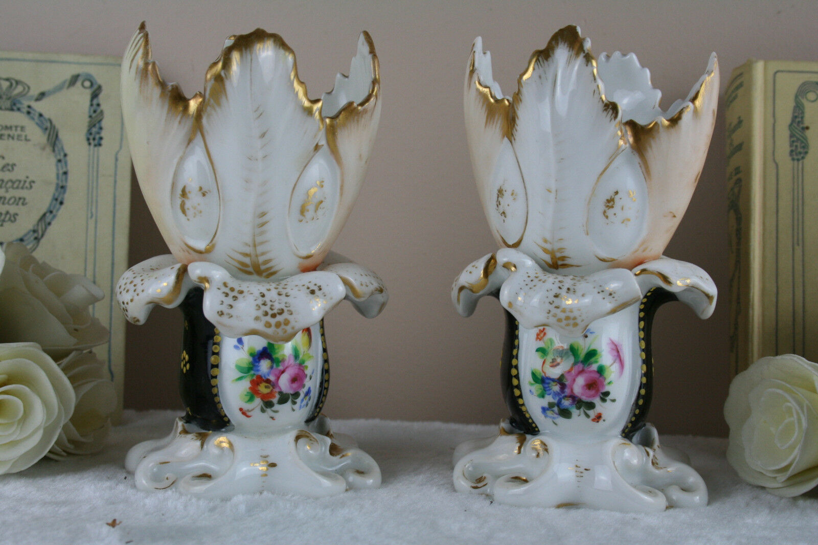 Exclusive pair 19th c cute paris porcelain Vases floral decor