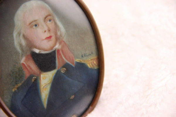 French Miniature Officer soldier Napoleon era Army Portrait brass framed 1930