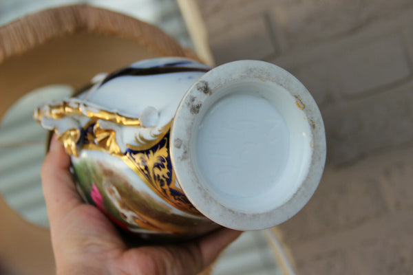 Antique French vieux paris porcelain hand paint boy dog scene vase lamp shade