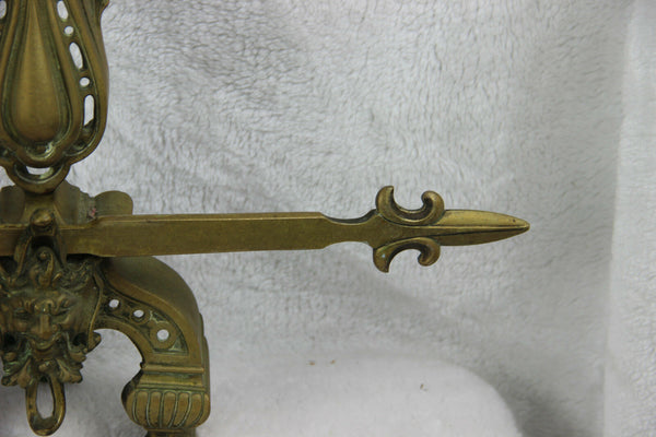 Bronze antique Fireplace andiron mantel set fleur de lys Caryatid satyr devil