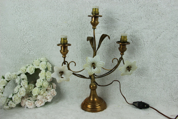 Antique Religious altar church french Lamp opaline lily flowers 3 arms