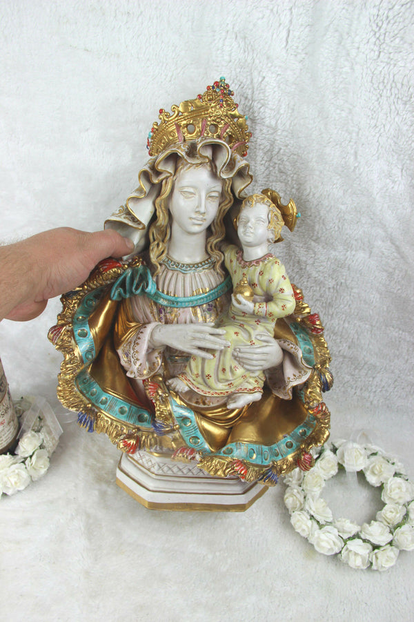 Italian Pattarino school terracotta polychrome large madonna statue religious