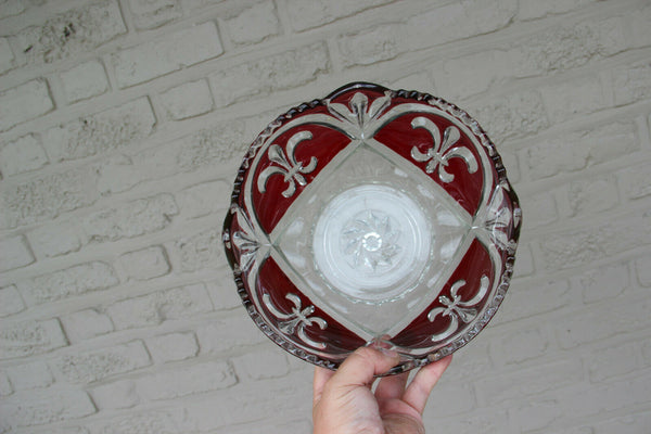 Vintage French Crystal glass fruit bowl Centerpiece Fleur de lys symbol france
