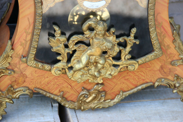Huge French Boulle Cartel Mantel clock putti  bronze wood inlaid