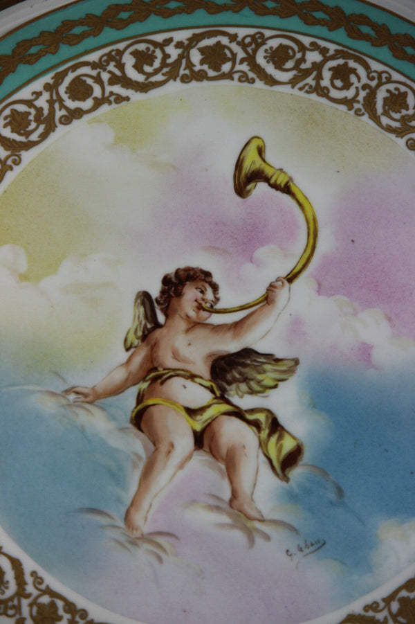 Antique Limoges French porcelain putti cherub hand paint signed Plate