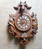 Antique Black forest wood carved hunting trophy clock fish rabbit dog 1900