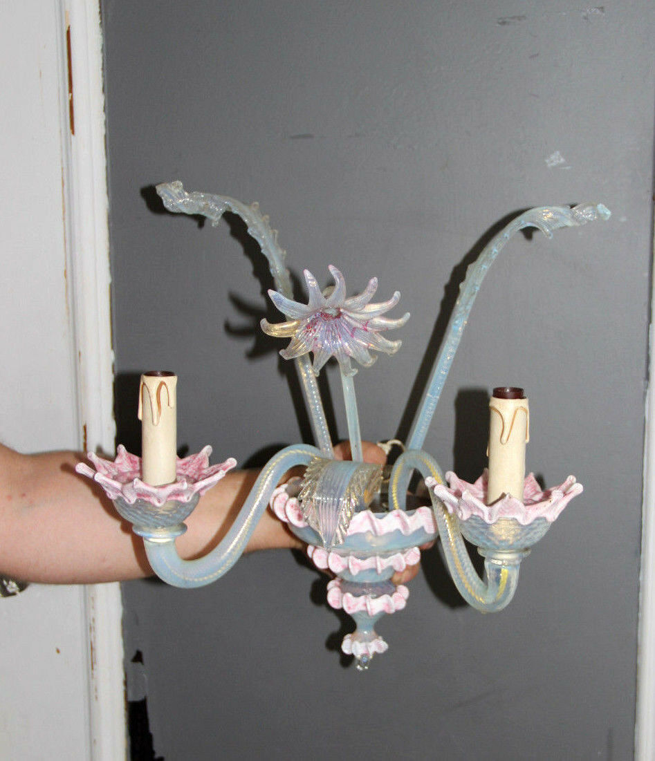 Mid century MuranoVenetian pink hand blown glass Wall light sconce no2