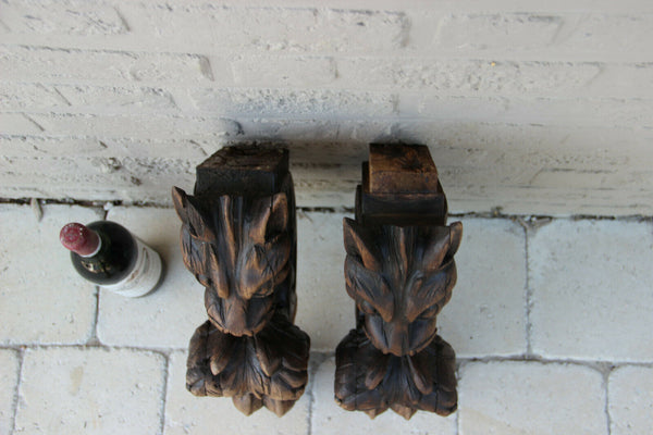 XXL Antique  PAIR oak wood carved hunting table dragon gothic legs figurines n1
