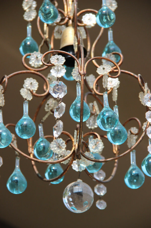 Mid century MURANO turquoise glass drops chandelier 1970 pendant light
