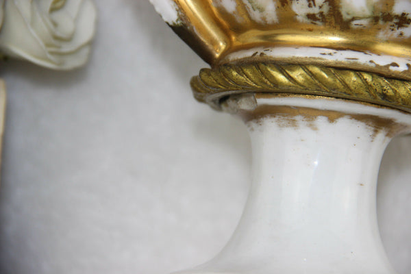 Large French porcelain Vase Louis XVI Brass base romantic scene floral Rare
