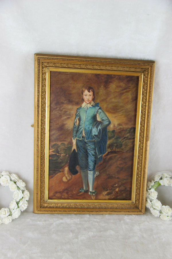 Gorgeous oil panel painting blue boy romantic after gainsborough 1970's