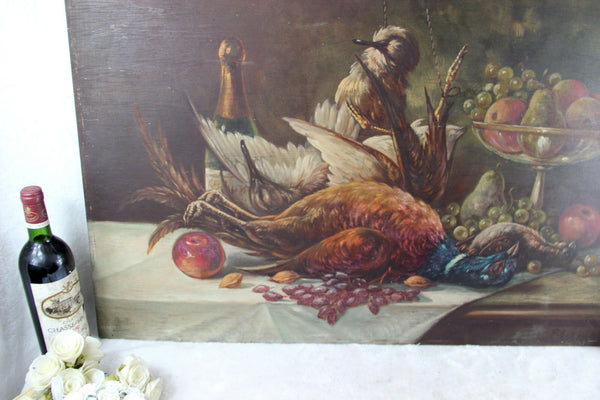 Top listed Belgian artist SCHOUTEN oil panel painting hunting trophy still life