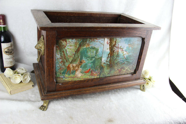 XL Minton Faience marked Tiles landscape animals scene jardiniere planter wood