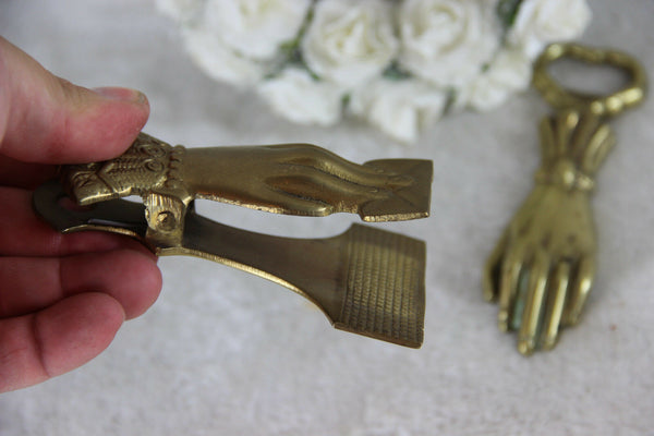 PAIR vintage French bronze desk paper clip holder and weight hand form