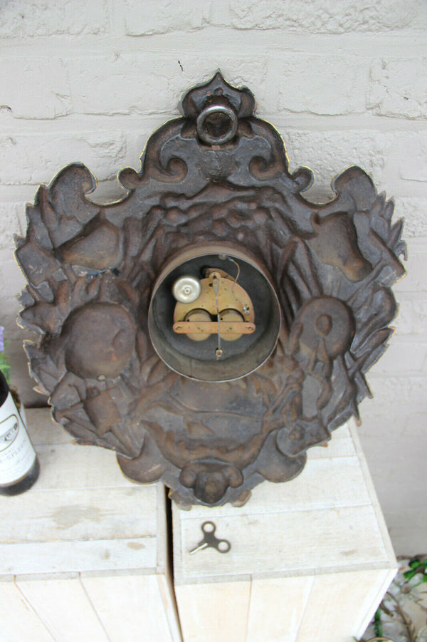 Antique Cast iron Farm animals Horse cow goat wheat gold gilt wall clock rare