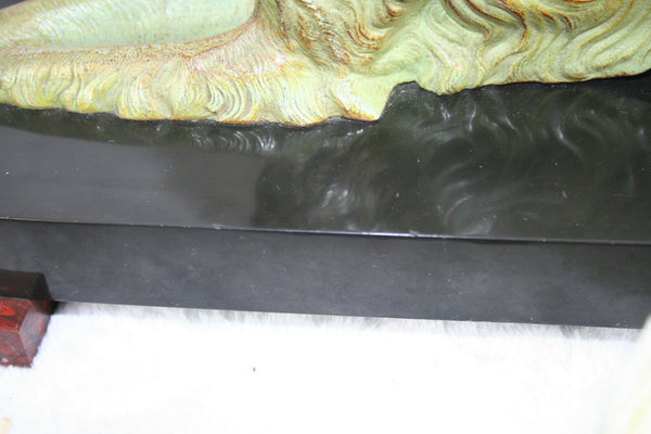 XL ART DECO 1930 French Whippet greyhound Spelter green bronze patina marble
