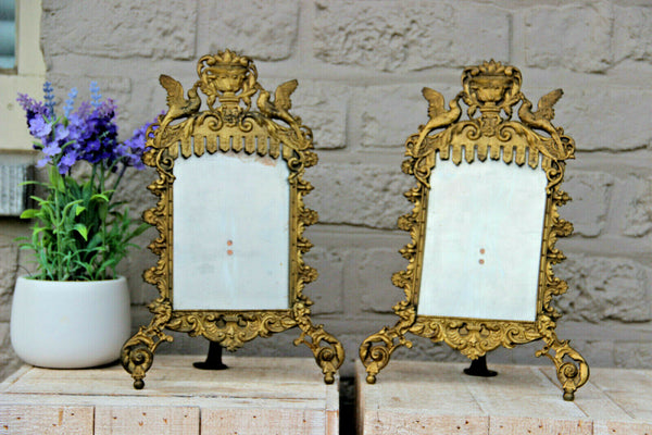 Antique French PAIR empire Birds Bronze brass Picture Frames photo