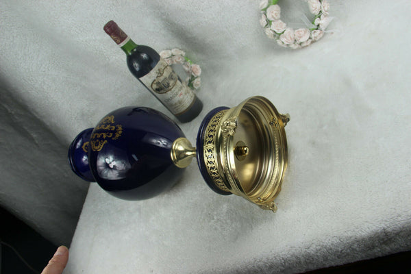 XL French Limoges blue romantic victorian Vase satyr devil heads base