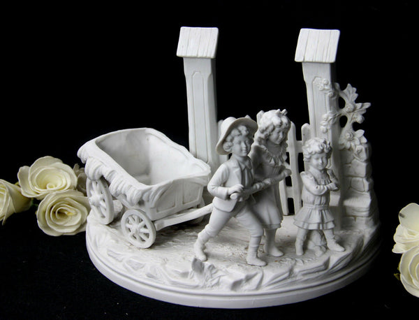 German marked Bisque porcelain group statue jardiniere planter