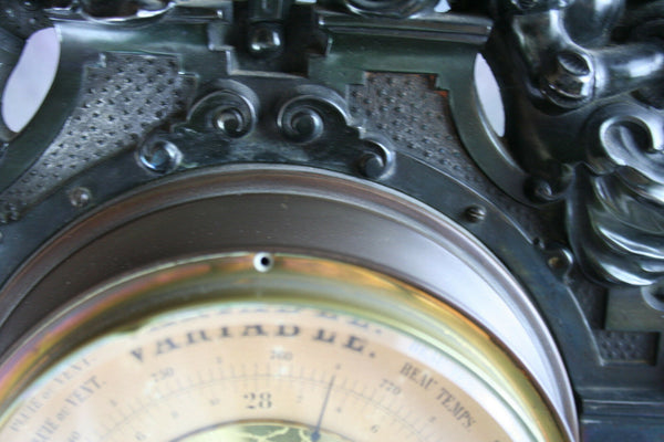 Rare Art nouveau design metal carved lady putti wings barometer German