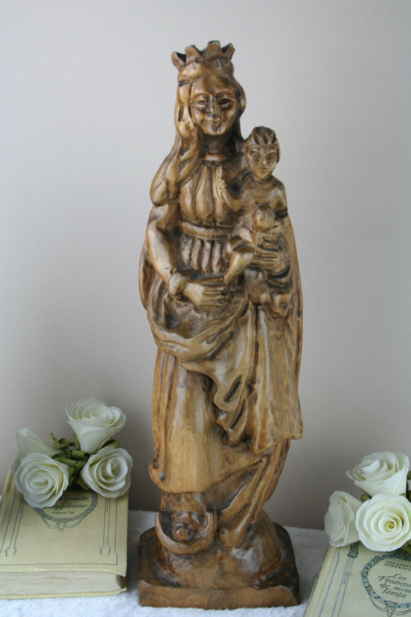 Antique wood carved German Madonna Mary statue religious 1920