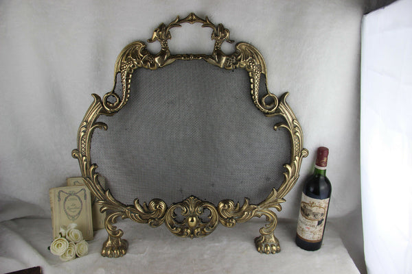 Gorgeous Gothic Dragon griffin castle French 1960 Fireplace screen brass