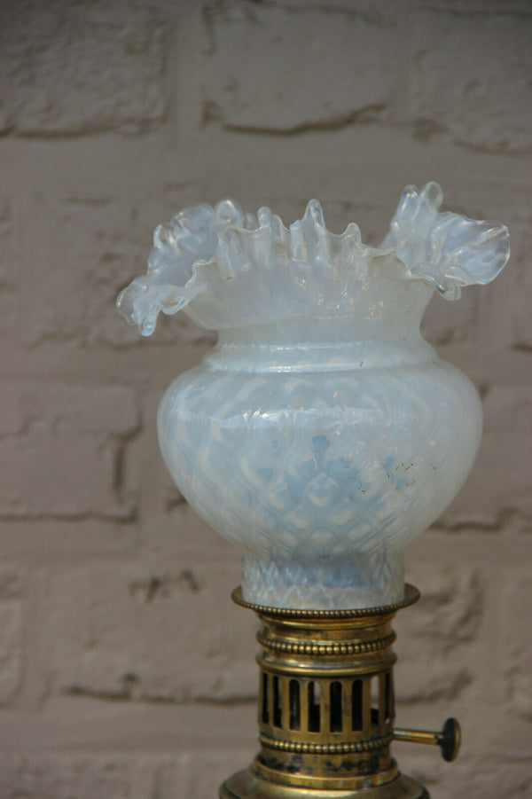 Rare PAIR antique French porcelain hand paint oil petrol lamps floral