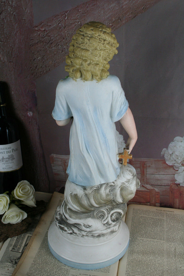 Exclusive XL French antique 1920 Porcelain Bisque Jesus child statue religious