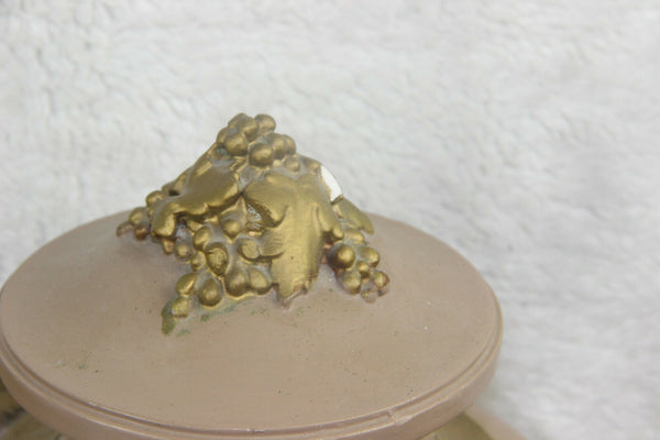 PAIR antique art deco 1920 Chalkware satyr heads Cassolette Vases urns