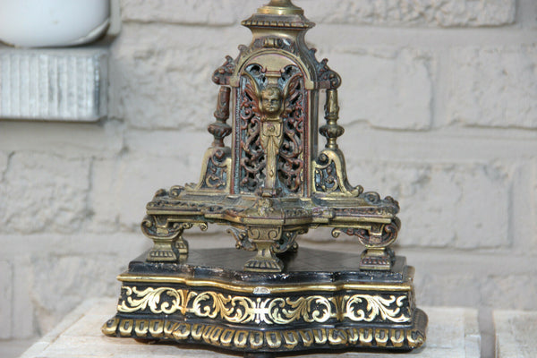 PAIR french antique Bronze putti dragon gothic castle candelabras candle holder