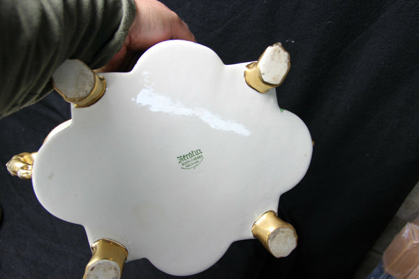 XL Antique belgian BOCH KEralux porcelain Bonbonniere box snake lion paws