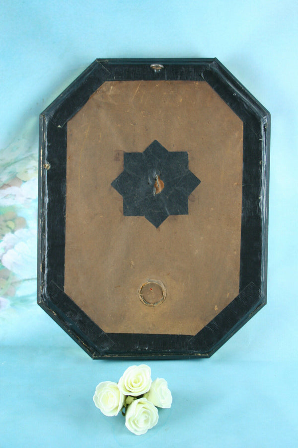 Antique 19th religious Crucifix framed with relic religious