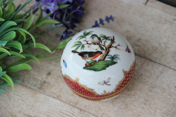 Herend Hungary Hand Painted Porcelain Trinket Box  birds decor