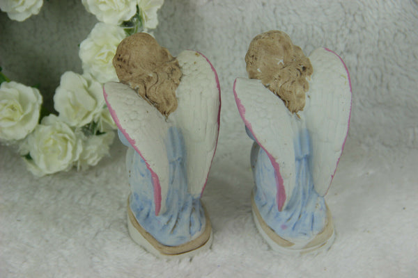 PAIR religious angels figurines porcelain 1950s