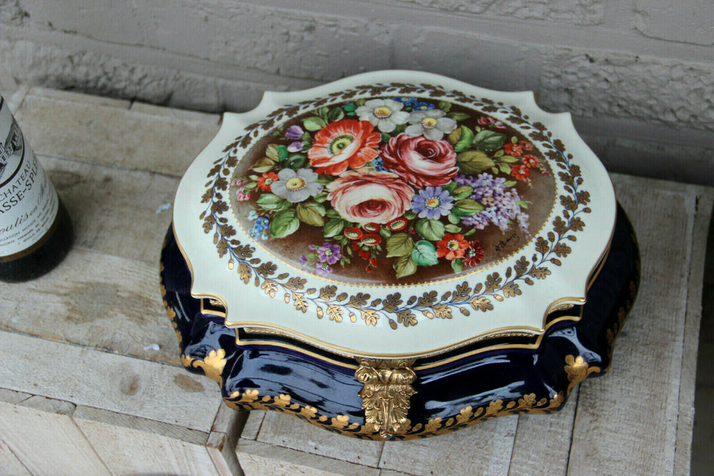 XL vintage porcelain ACF sevres marked floral Box 1960