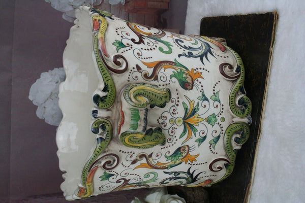 French 1900 Faience porcelain planter jardiniere Mythological Dragons gothic