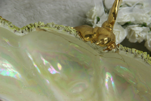 Vintage italian porcelain Centerpiece bowl with encrusted flowers and birds
