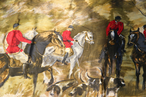 English 1950 XXL Wall TAPESTRY Hunting scene dogs horses signed maker