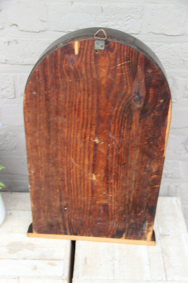 Antique French wood carved chapel with jesus of prague porcelain figurine cape