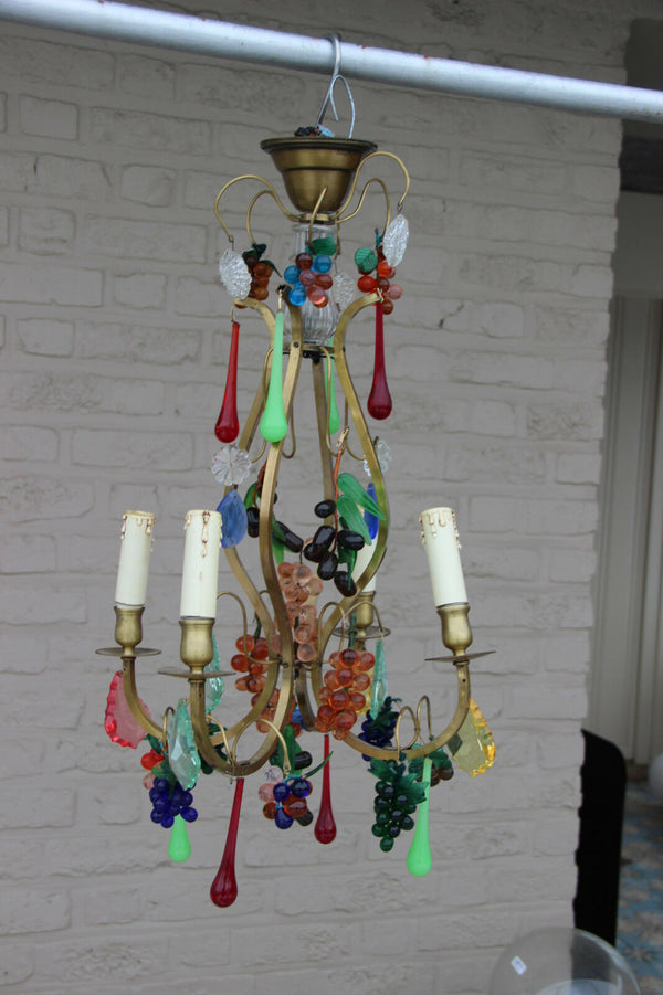 Murano Hand blown grapes flowers multi colour chandelier pendant 1960s