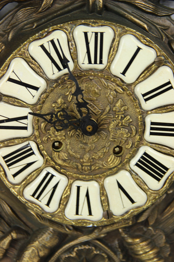 Black forest metal bronze gold gilt wall clock hunting trophy hunt bird fish