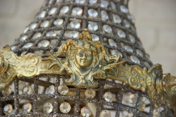 French vintage basket empire caryatid head portrait chandelier lamp n1 1970
