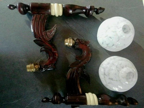 PAIR art deco neo gothic chimaera dragon castle wood sconces wall lights