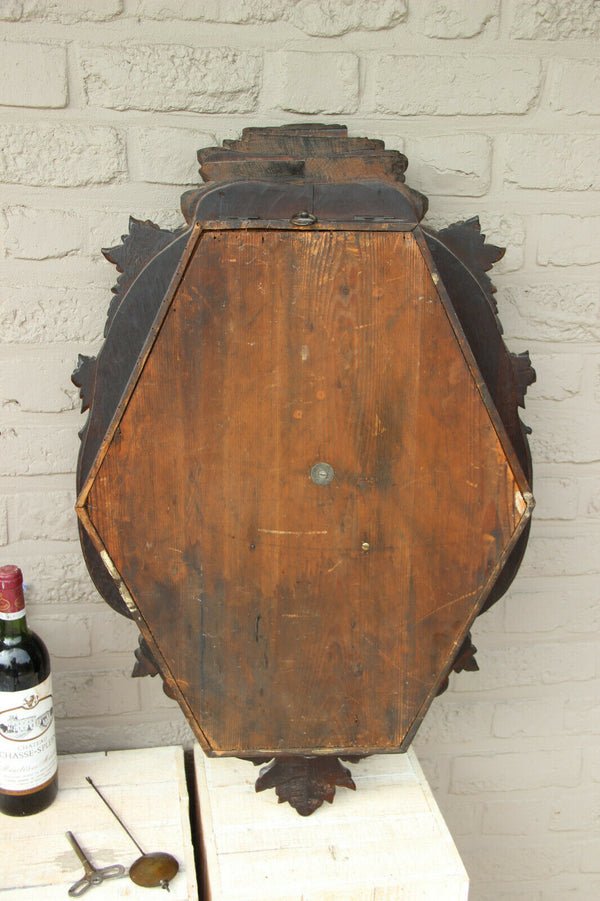 XL Top antique BLACK FOREST wood carved Wall clock Floral decor