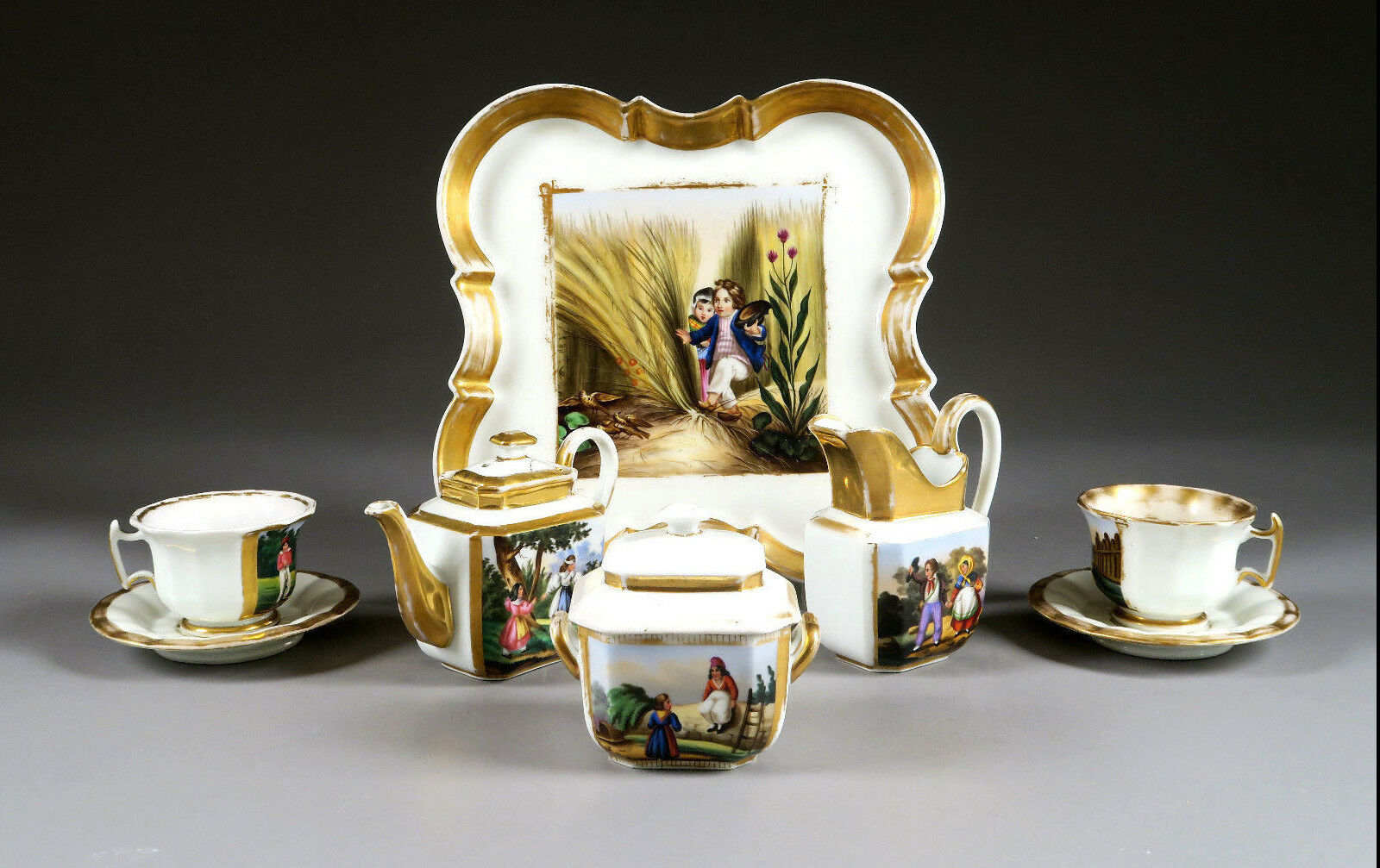 1880 Antique French paris porcelain tea coffee set hand paint