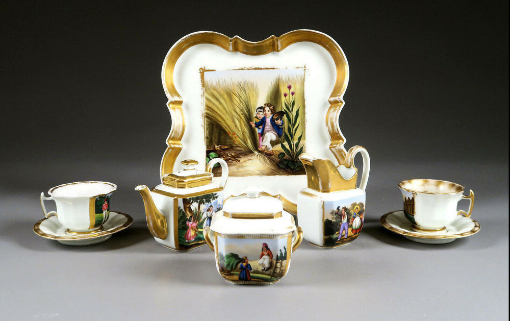 1880 Antique French paris porcelain tea coffee set hand paint