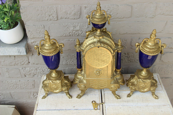 Gorgeous French Porcelain victorian scene Clock set candelabras urns FHS