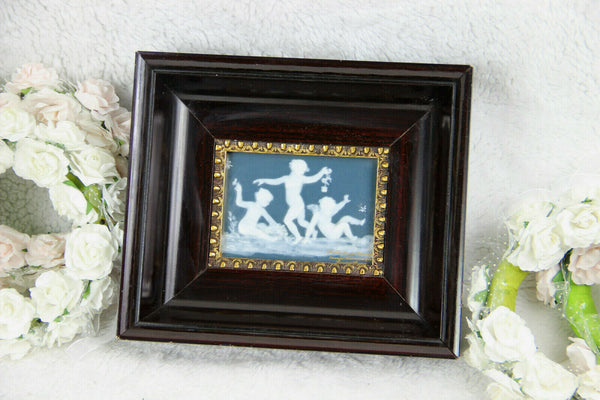 Antique Limoges porcelain plaque framed signed CHAUFRIASSE putti