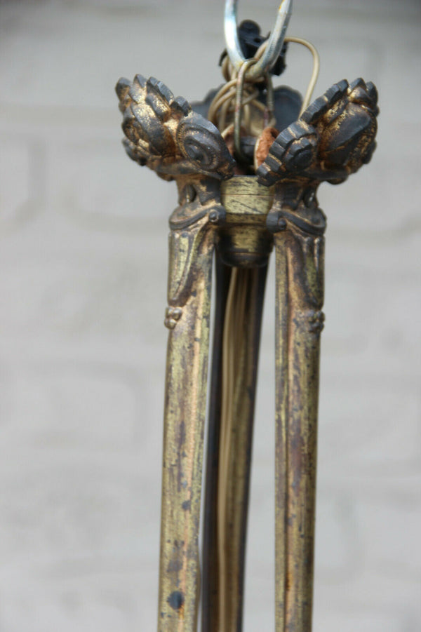 Antique art nouveau french pink tulip glass shade 3 arm chandelier pendant