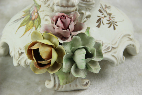 Large capodimonte Italian Ceramic relief flowers Birds 1970